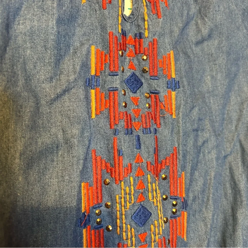 Lucky Brand Denim Aztec Embroidered Dress Girls Size 16 - Picture 6 of 6